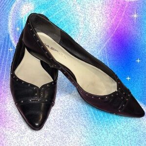vintage y2k via spiga 100% leather high quality studded pointed flats, sz 5.5